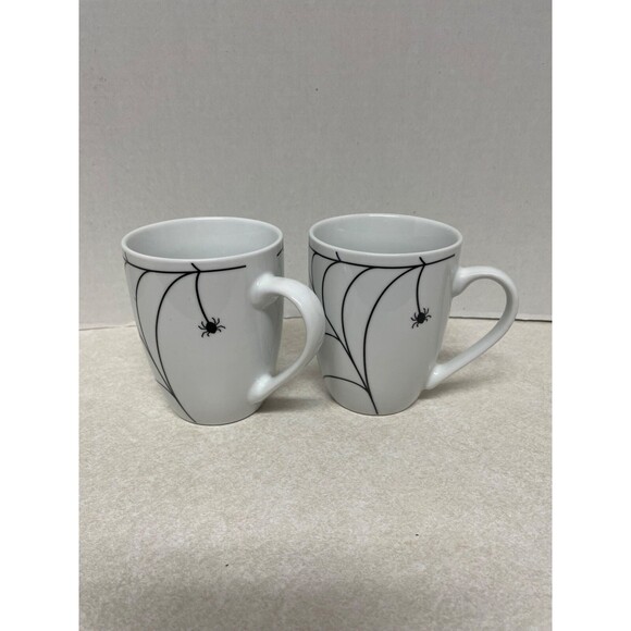 Spiderweb With Spiders  Set Of 2 White Mugs Halloween Spider Arachnoid - Picture 2 of 8